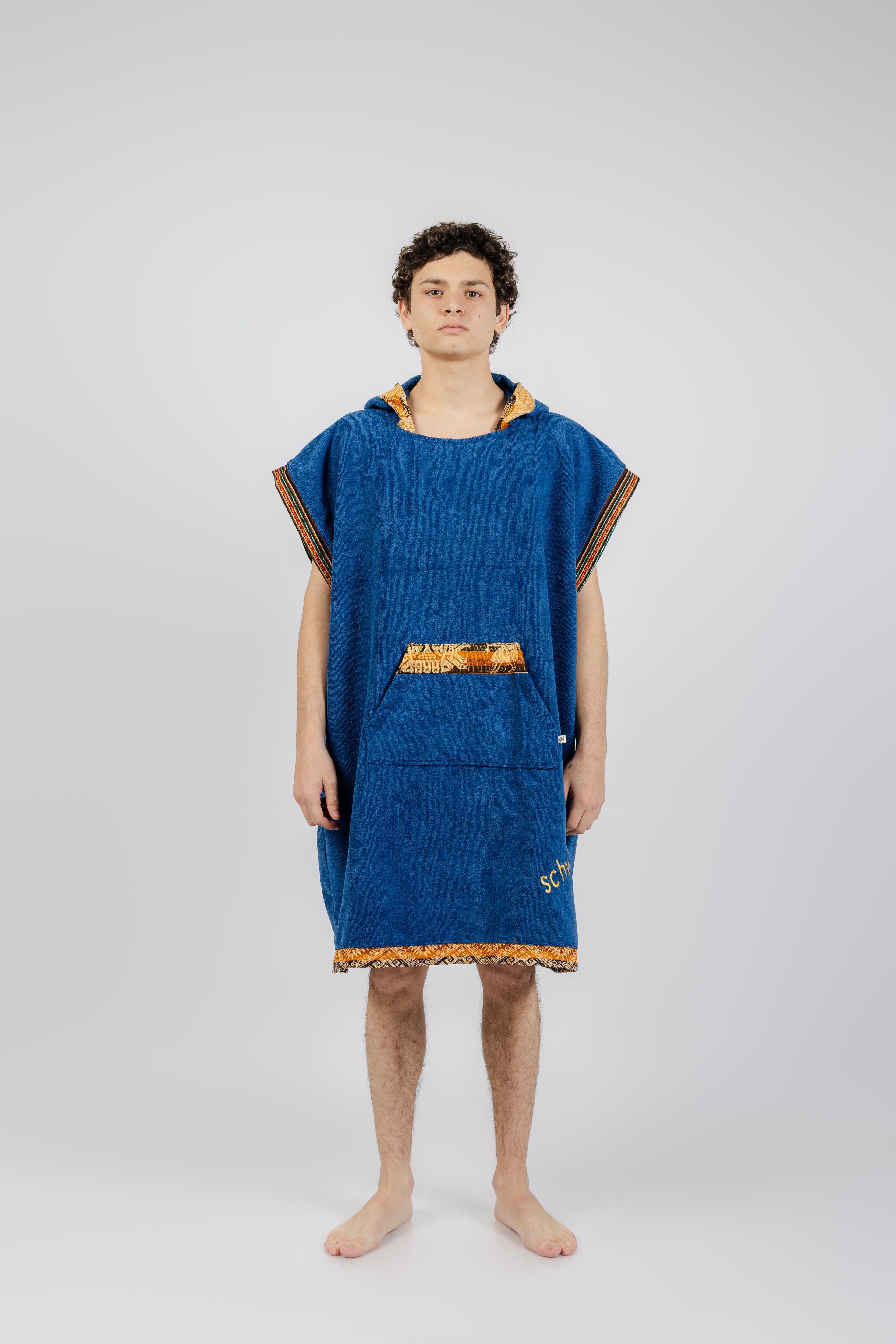 PONCHO INCAICO AZUL/DORADO