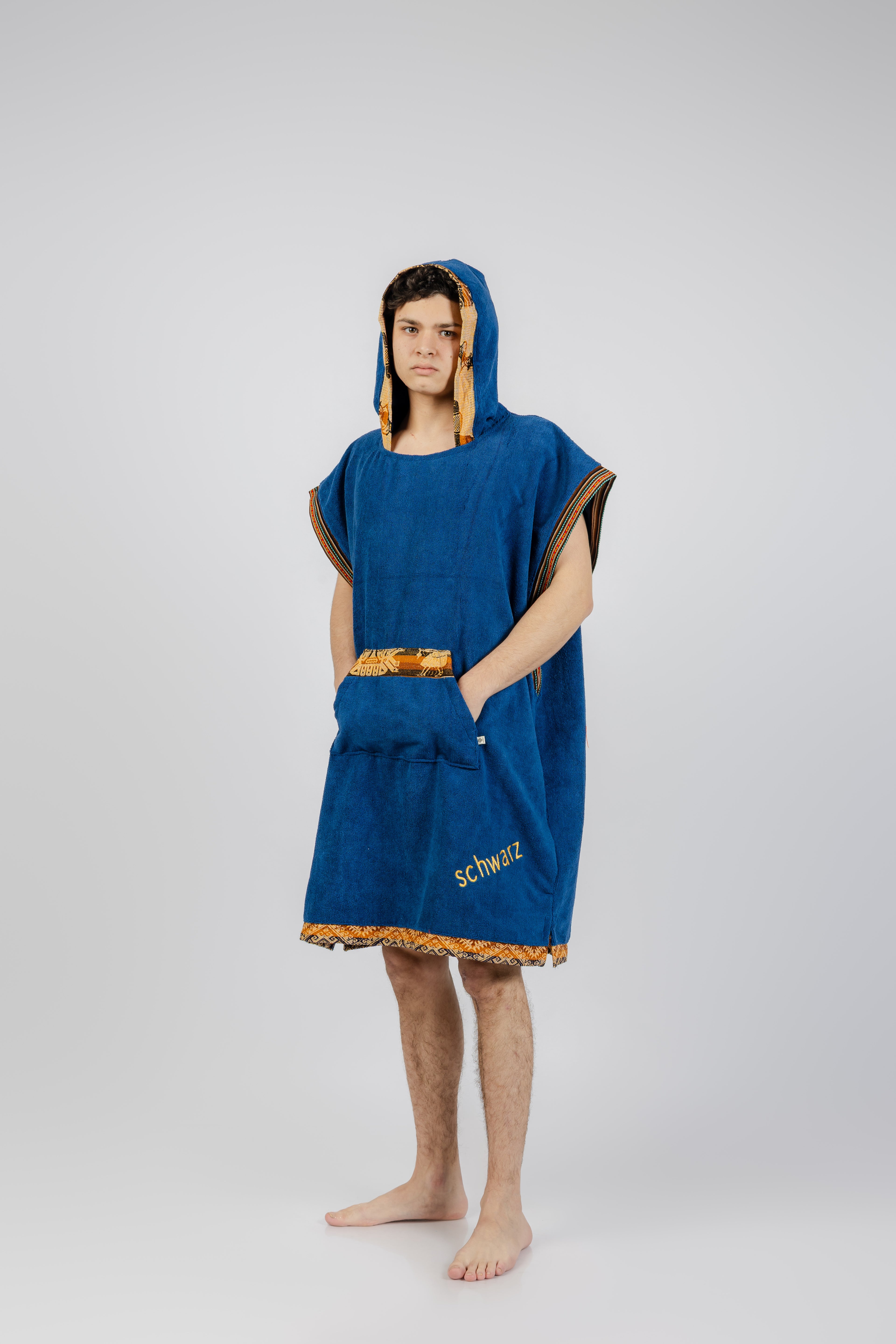 PONCHO INCAICO AZUL/DORADO