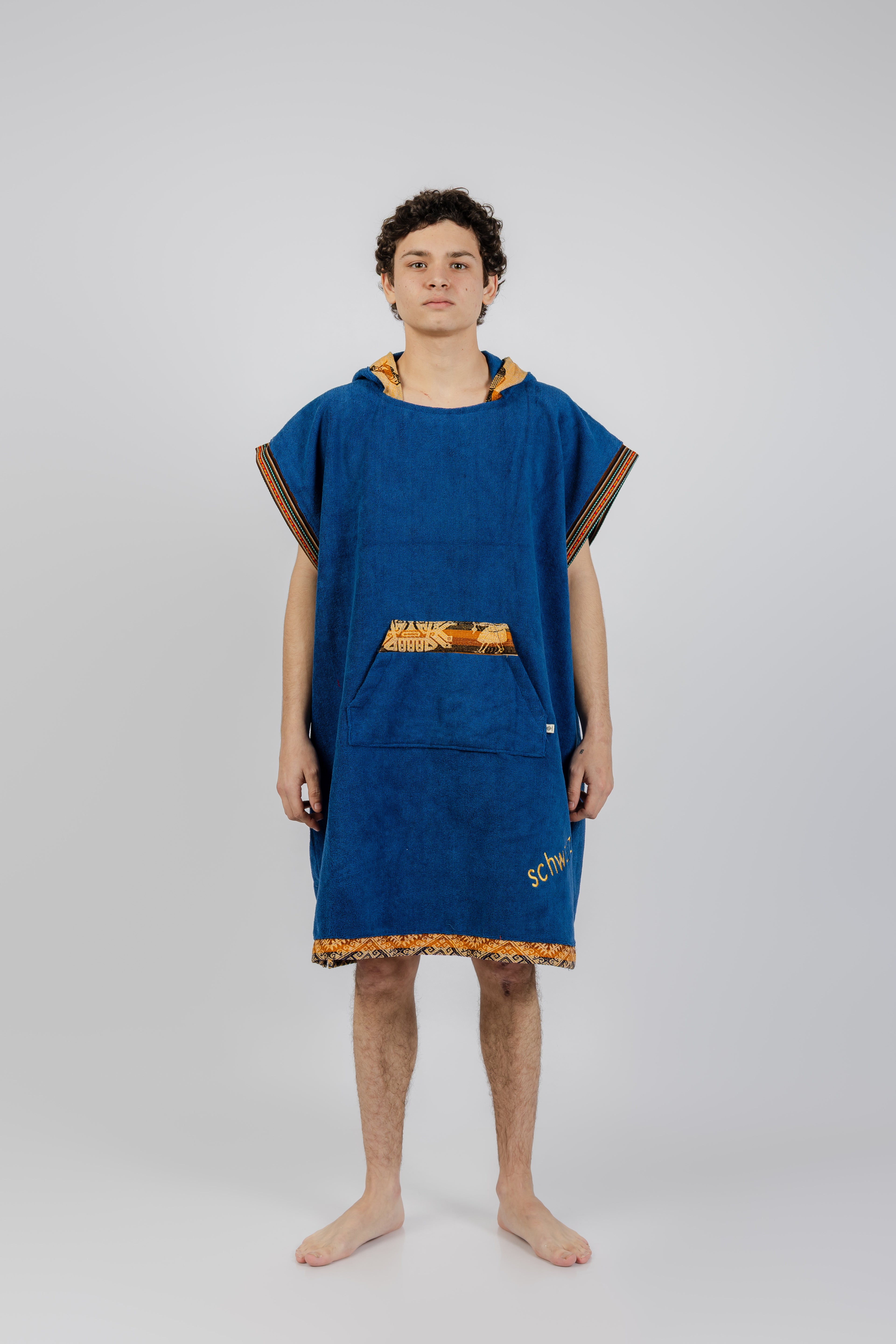 PONCHO INCAICO AZUL/DORADO