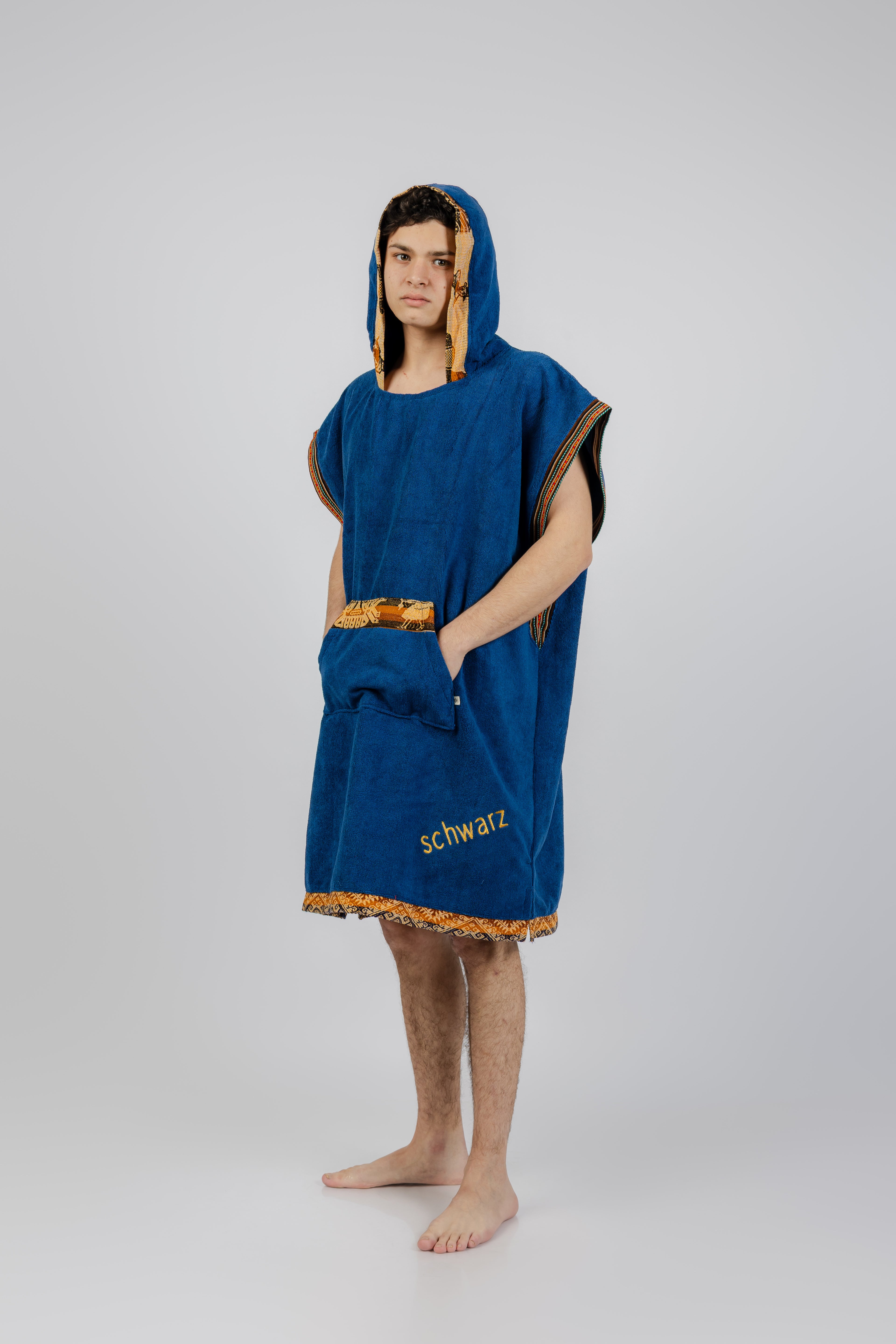 PONCHO INCAICO AZUL/DORADO